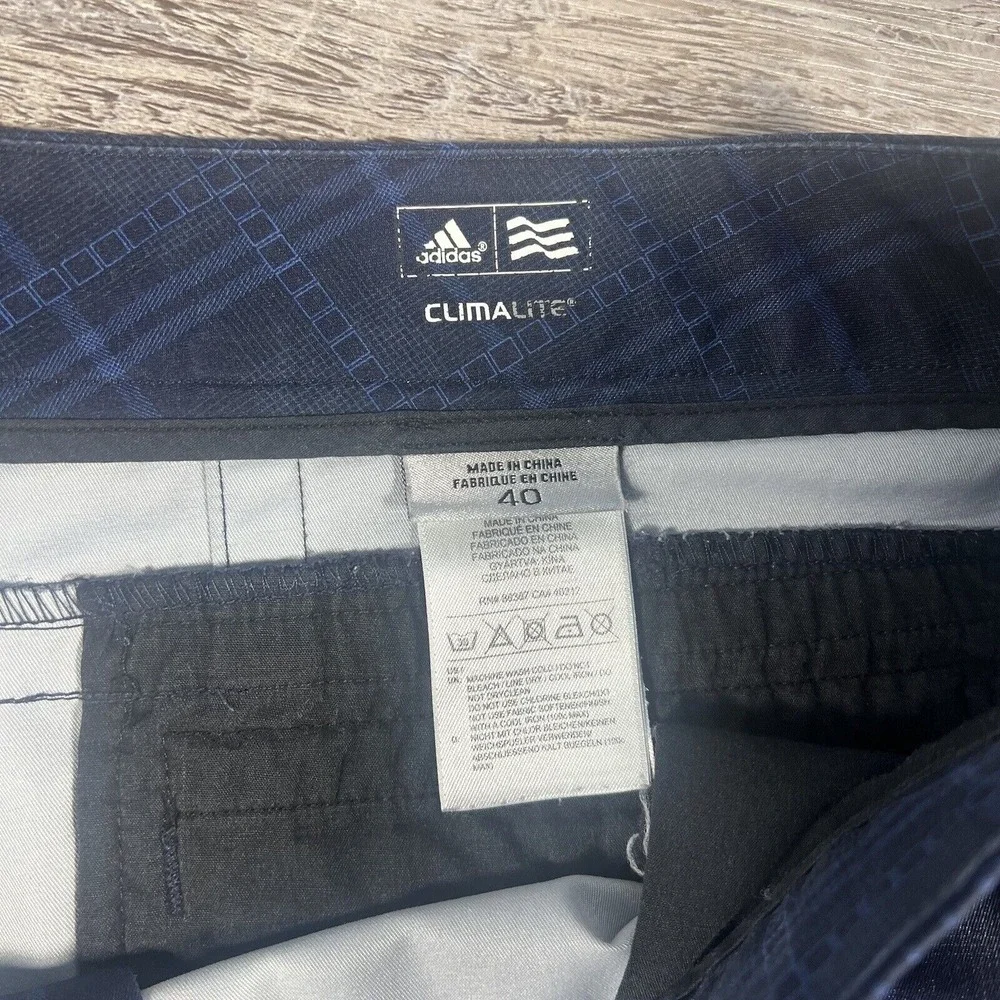 Adidas Shorts Mens 40 Blue Plaid Chino Flat Front Bermuda Golf Logo‎